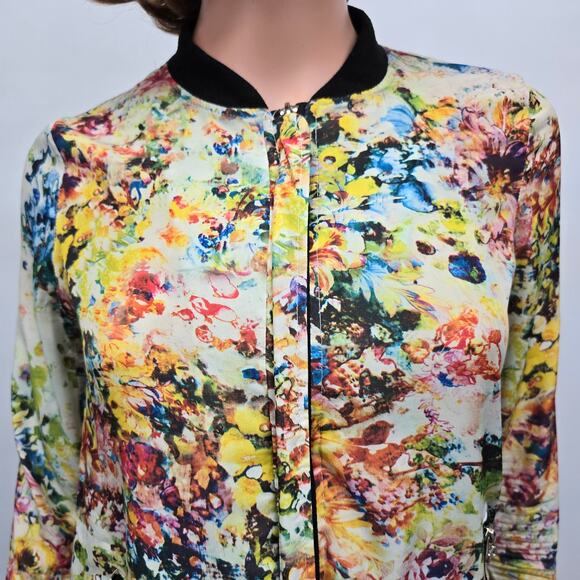 Zapa Woman Floral Bomber Jacket Full zip Size S Multicolor Lightweight Cotton - Picture 6 of 12